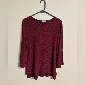 Habitat Red Black Stretch Honeycomb Long Sleeve Pullover Top Size Medium